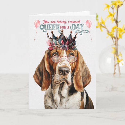 バセおもしろいットハウンドドッグクイーンのためのデイ誕生日 カード (黄色い花)