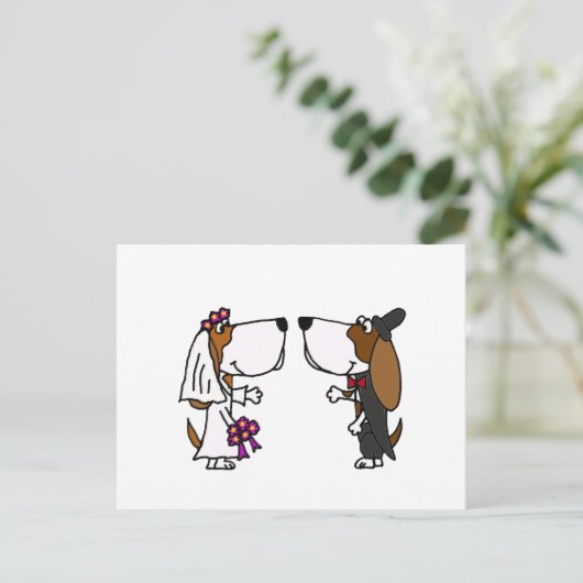 バセおもしろいットハウンド新郎新婦結婚の芸術 ポストカード (スタンド正面)