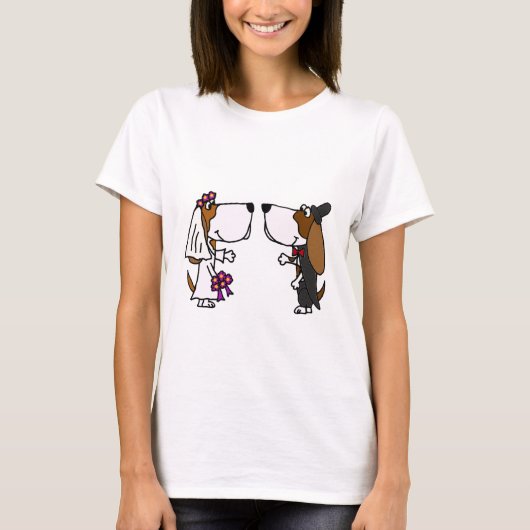 バセおもしろいットハウンド新郎新婦結婚の芸術 Tシャツ (正面)