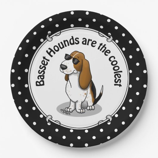 バセカッコいいットハウンド犬とサングラス(トライカラー1) ペーパープレート (正面)