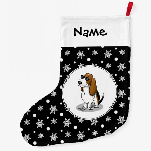 バセカッコいいットハウンド犬とサングラス(トライカラー1) ラージクリスマスストッキング (裏面)