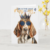 バセットおもしろいハウンドドッグキングのためのデイ誕生日 カード (黄色い花)