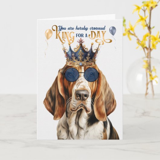 バセットおもしろいハウンドドッグキングのためのデイ誕生日 カード (黄色い花)