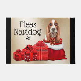 バセットおもしろい・ハウンド・クリスマス・フラスnavidogクリスマス ドアマット