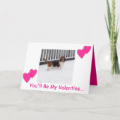 バセットはバレンタインデーおもしろいのカードに雪の中でハウンド シーズンカード (正面)