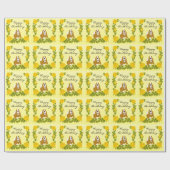 バセットハウンドおよび黄色バラ ラッピングペーパー (フラット)