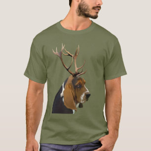 バセットハウンドおよび(雄ジカの)枝角 Tシャツ