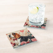 バセットハウンドとバラ – バレンタインデー ガラスコースター (アングル)