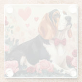 バセットハウンドとバラ – バレンタインデー ガラスコースター (裏面)