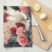 バセットハウンドとバラ – バレンタインデー キッチンタオル (四つ折り)