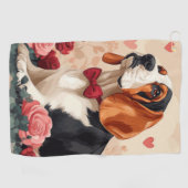 バセットハウンドとバラ – バレンタインデー ゴルフタオル (横)