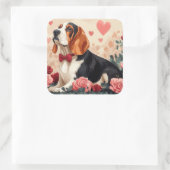 バセットハウンドとバラ – バレンタインデー スクエアシール (バッグ)