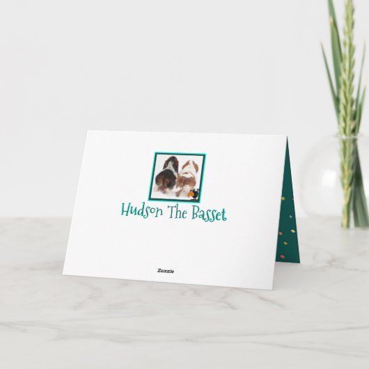 バセットハウンドとバーディー付きのかわいいバースデーカード シーズンカード (裏面)