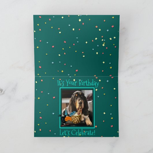 バセットハウンドとバーディー付きのかわいいバースデーカード シーズンカード (内部)