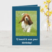 バセットハウンドのおもしろいなバースデー・カード カード (黄色い花)