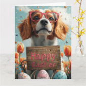 バセットハウンドのイースターエッグ カード (黄色い花)