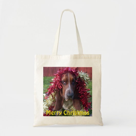 バセットハウンドのクリスマスリース ハンドバッグ (正面)