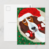 バセットハウンドのクリスマスリース ポストカード (正面/裏面)