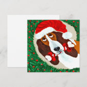 バセットハウンドのクリスマスリース 招待状 (正面/裏面)