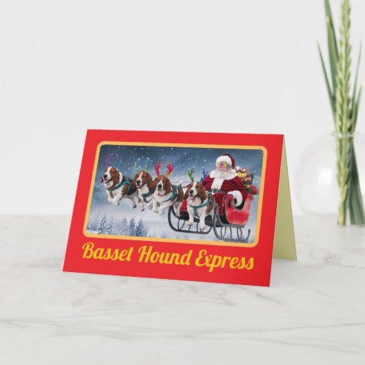バセットハウンドのクリスマス シーズンカード (正面)