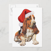 バセットハウンドのクリスマス シーズンポストカード (正面/裏面)