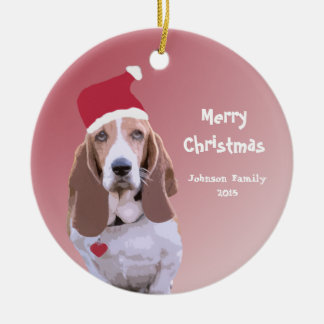 バセットハウンドのサンタのパーソナライズなクリスマス セラミックオーナメント