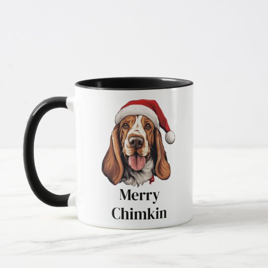 バセットハウンドのサンタ帽子 クリスマス マグカップ (左)