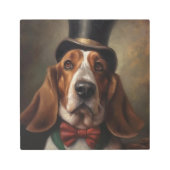 バセットハウンドのトップと赤い蝶ネクタイ姿 メタルプリント (正面)