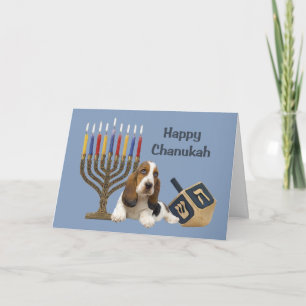 バセットハウンドのハヌカー（ユダヤ教の祭り）カード（ユダヤ教）メノラーDreidel シーズンカード