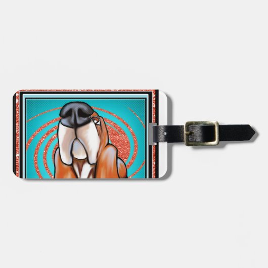 バセットハウンドのポップアートの抽象芸術のグリッターの名前 ラゲッジタグ (正面横)