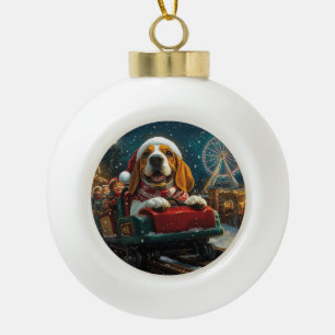 バセットハウンドのローラーコースター クリスマス セラミックボールオーナメント