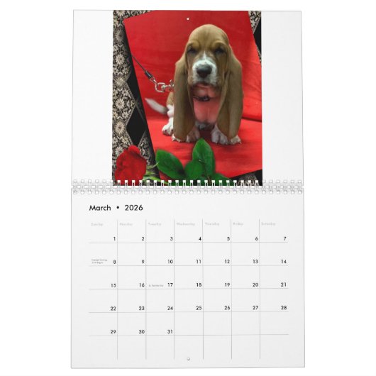 バセットハウンドの子犬暦 カレンダー (3月 2026)