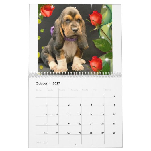 バセットハウンドの子犬暦 カレンダー (10月 2027)
