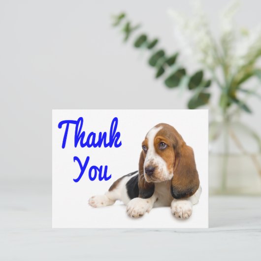 バセットハウンドの挨拶状のはがきをありがとう ポストカード (スタンド正面)