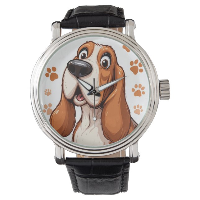 🐶 バセットハウンドの足跡　ドッグ・ラバー 時計 ⌚ (正面)