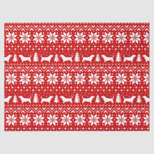 バセットハウンドはクリスマスパターン赤のシルエットを描きます 薄葉紙 (正面)
