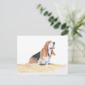 バセットハウンドアットビーチ ポストカード (スタンド正面)