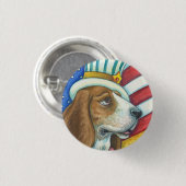 バセットハウンドアンクルサム愛国犬のボタンラウンド 缶バッジ (正面&裏面)