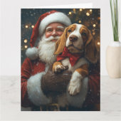 バセットハウンドウィズサンタクロースフェスティバルクリスマス カード (正面)