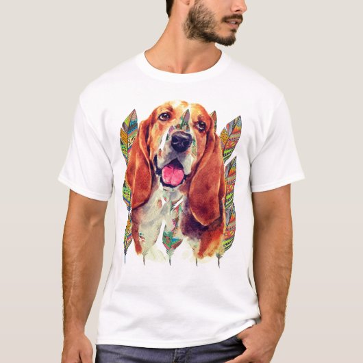 バセットハウンドウォーターの色の羽 Tシャツ (正面)