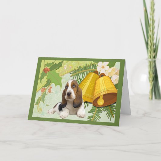 バセットハウンドクリスマスカードベル シーズンカード (正面)