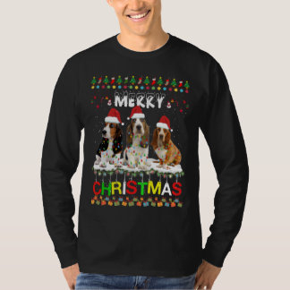 バセットハウンドクリスマスツリーライトパジャマクリスマスドッグ Tシャツ