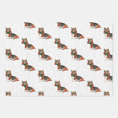 バセットハウンドクリスマスドッグとグリーンホリデープレイド ラッピングペーパーシート (正面2)