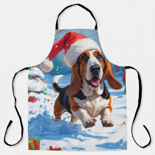 バセットハウンドクリスマスフェスティバルスノーシーン エプロン