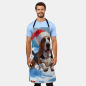 バセットハウンドクリスマスフェスティバルスノーシーン エプロン (着用した状態)