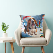 バセットハウンドクリスマスフェスティバルスノーシーン クッション (椅子)