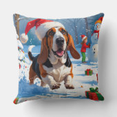 バセットハウンドクリスマスフェスティバルスノーシーン クッション (裏面)