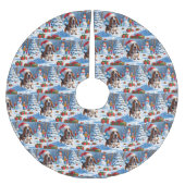 バセットハウンドクリスマスフェスティバルスノーシーン ブラッシュドポリエステルツリースカート (正面)