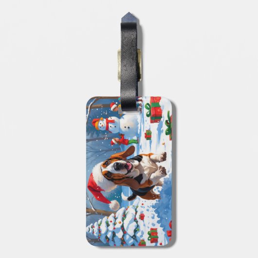 バセットハウンドクリスマスフェスティバルスノーシーン ラゲッジタグ (裏面縦)