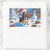 バセットハウンドクリスマスフェスティバルスノーシーン 長方形シール (バッグ)